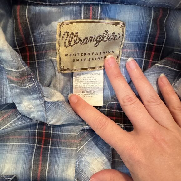 Wrangler Men’s XL Snap Button Western Shirt Blue Plaid Pearl Snap Cowboy - Picture 3 of 6